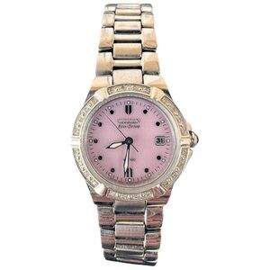 Citizen Eco-Drive Vintage Stainless Steel Watch Pink Dial Original Box